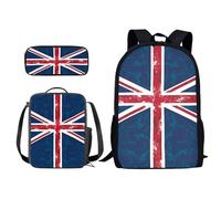 ZIATUBLES Set zaino per studenti da 43 cm, borsa da scuola alla moda con borsa per il pranzo e scatola per matite, zaino per attività all'aperto, Bandiera del Regno Unito Camo, Taglia unica, Set di