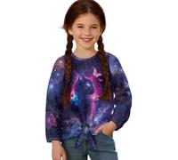 ZIATUBLES T-shirt girocollo per ragazze a maniche lunghe maglietta basic top t-shirt autunno inverno maglietta orlo legato abbigliamento sportivo, Farfalla Gatta Stella Viola, 7-8 Anni