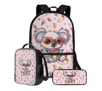 ZIATUBLES Zainetto scolastico per studenti, portapranzo, astuccio da 17 pollici, zaino da viaggio per computer portatile, zaino casual, Koala Cartone animato Rosa, Taglia unica, Set di zaini per la