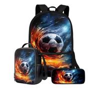 ZIATUBLES Zaino per studenti, set da 3 pezzi, borsa da viaggio, portapranzo, astuccio per ragazzi e ragazze, zaino da 43 cm, Retro Fire Soccer, Taglia unica, Set di zaini per la scuola