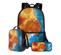 ZIATUBLES Zaino per studenti, set da 3 pezzi, borsa da viaggio, portapranzo, astuccio per ragazzi e ragazze, zaino da 43 cm, Pallone da basket, Taglia unica, Set di zaini per la scuola