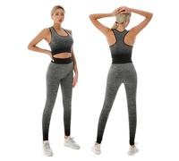ZiaWorld Set di 2 pezzi da allenamento da donna, set da palestra, senza cuciture, a coste, casual, comodo, canottiera corta, top a vita alta, set leggings, abbigliamento sportivo attivo, tuta da yoga