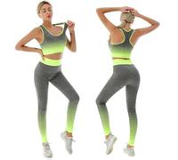 ZiaWorld Set di 2 pezzi da allenamento da donna, set da palestra, senza cuciture, a coste, casual, comodo, canottiera corta, top a vita alta, leggings sportivi, tuta sportiva da yoga, fitness
