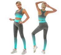ZiaWorld Set di Abbigliamento da Donna per Allenamento 2 Pezzi, Set da Palestra Senza Cuciture a Costine Vestito Corto Comodo Top a Vita Alta e Leggings, Abbigliamento Sportivo Attivo Tuta da Yoga