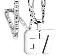 Zibeem Collana con ciondolo a forma di numero 67 - divertente collana a catena con sei sette numeri, collana con ciondolo in acciaio N Umber divertente regalo per donne uomini e vacanze, Refer to