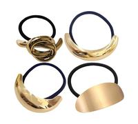 Zibeem Elastici per capelli con estremità in metallo, porta-cravatte in metallo,Supporti per coda di cavallo elastici geometrici 4X | Braccialetti per capelli alla moda color oro, fasce decorative per