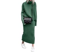 ZIBLER Set di gonne lavorate a maglia invernali da donna in 2 pezzi - Maglione dolcevita a costine spesse con gonna lunga a tubino (Verde,XXL)