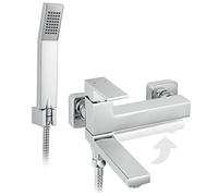 ZICCO - Rubinetto miscelatore da bagno con beccuccio girevole/ribaltabile + doccetta inclusa