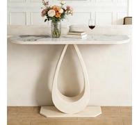 Zickdom Tavolo Consolle con Struttura in Metallo - Consolle Ingresso Moderno e Stabile, Facile da Montare - per Soggiorno, Ingresso, Corridoio Off-white - A2 47.2''x11.8''x31.4''