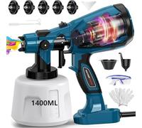 ZICO Pistola a spruzzo elettrica da 1000 W, serbatoio da 1400 ml, 5 ugelli e 3 modalità, flusso regolabile e facile da pulire, ideale per recinzioni, muri, mobili interni ed esterni e fai da te