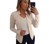 ZICUE Blazer Casual con Risvolto A Maniche Lunghe per Donne Blazer da Ufficio Aperto sul Davanti Blazer da Lavoro Blazer Corto A Tinta Unita da Donna Beige M