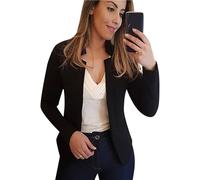 ZICUE Blazer Corto da Donna con Risvolto Classico Blazer Casual con Manica Lunga Aperta sul Davanti Blazer di Base A Tinta Unita Nero S