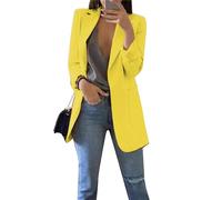 ZICUE Blazer Donna Autunno Casual Manica Lunga Lavoro Ufficio Abito Etichetta Collare Base Blazer Giacche con Tasche Giallo M