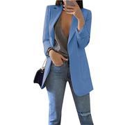 ZICUE Blazer Leggero Aperto Davanti con Fodera per Donne Blazer con Risvolto A Manica Lunga Blazer da Lavoro Casual di Base Blu XL