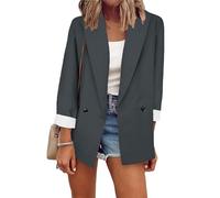 ZICUE Blazer Oversize con Risvolto A Manica Lunga per Donna Casual A Tinta Unita Leggero da Ufficio Aperto sul Davanti Grigio Scuro 3XL