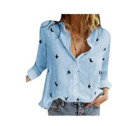 ZICUE Donna Basic Beach Shirts Summer Button Down Camicia Top Vacanze Sciolto Camicia Fluente Fiori Blu L