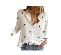 ZICUE Donna Basic Summer Shirt Top Boho V Collo Button Down Camicie Eleganti Leggere Camicie Tops Fiori Bianco XXS