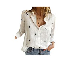 ZICUE Donna Basic Summer Shirt Top Boho V Collo Button Down Camicie Eleganti Leggere Camicie Tops Fiori Bianco XXS