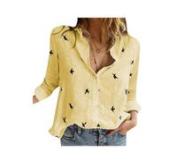 ZICUE Donna Comfy Leggero Camicie Formali Vacanze Camicia Classica Top Basic Florale Stampata Camicia Fiori Giallo XXS
