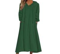 ZICUE Donna Lunga Moda Casual Loungewear Cappuccio Colore Solido Camicia da Notte Lunghezza Piena con Tasche Verde L