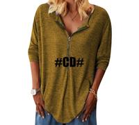 ZICUE Donna Rilassato Puro Colore Casual Zip Top Top Super Grande Camicia A Maniche Corte CD Marrone 12XL