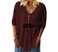ZICUE Donna Rilassato Puro Colore Casual Zip Top Top Super Grande Camicia A Maniche Corte CD Marrone Scuro 17XL
