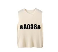 ZICUE Donna Simple Crewneck Plus Size Tank Top Senza Maniche Sciolto Maglia Morbida Gilet Beige 10XL