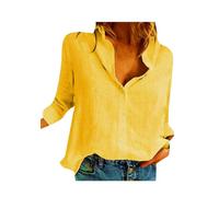 ZICUE Donna Vacanza Cotone Biancheria Camicia di Base Monocolore Camicie Top Comodo Elegante Sciolto Camicie Giallo XS