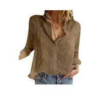 ZICUE Donna Vacanza Moda Camicie Bottone Giù Classico V Collo Camicia Top Elegante Boho Camicie Top Marrone XXL
