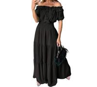 ZICUE Donne Abito Lungo in Stile Rinascimentale con Maniche A Sbuffo E Volant Abito Estivo dalla Linea Ad A con Volant E Taglio A Balze Nero L