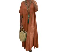 ZICUE Donne Abito Maxi Bohémien Fluido con Scollo A V E Maniche Corte Abito Swing Oversize Casual Plissettato E dalla Linea Ampia Arancione 4XL