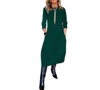 ZICUE Donne Abito Midi Casual con Scollo Rotondo E Orlo A Palloncino Abiti da Cocktail Eleganti E Morbidi A Maniche Lunghe con Tasche Verde 3XL
