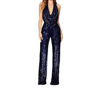 ZICUE Donne Di Classe Slim Fit Clubwear Formale One Piece Alta Vita Romper Paillette Glitter Jumpsuit Blu Marino 2XL