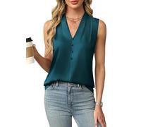 ZICUE Donne Eleganti Camicette Business con Scollo A V Camicie in Raso Senza Maniche per Il Tempo Libero Blu Navy S