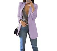 ZICUE Moda V Neck Open Front Blazer per Le Donne Lapel Collar Solid Color Blazer Casual Work Office Blazer Viola Chiaro 3XL