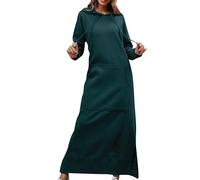 ZICUE Plus Size Giornaliero Pavimento Lunghezza Felpa per Le Donne Semplice Cotone Miscela Maglione Fluido Solido Maxi Abito Verde Scuro XL