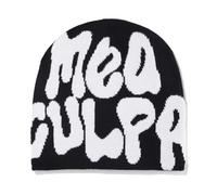 ZIDDAR Lettera Stampa Berretti MEA Culpa Dupes Y2K Skullies Knit Hat Skull Cap Slouchy MEA Culpa Beanies Dupes, Nero e bianco, Taglia unica