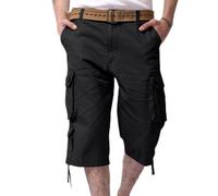 zidiau Pantaloncini cargo da uomo a 3/4 UK - Liquidazione estiva | Elastico in vita, multi tasche, Nero , XL