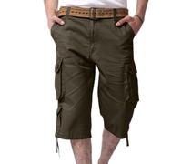zidiau Pantaloncini cargo da uomo a 3/4 UK - Liquidazione estiva | Elastico in vita, multi tasche, Verde militare, S