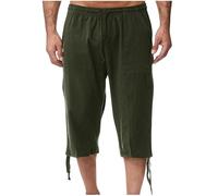 zidiau Pantaloncini estivi da uomo a 3/4 in cotone e lino, vita elasticizzata con coulisse, casual, leggeri, tinta unita con tasche, taglia M-XXL, vendita nel Regno Unito, #11 Verde, L