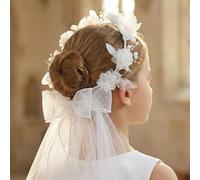 Zidoley Accessori per capelli per bambine della Prima Comunione, copricapo per matrimoni, accessori per capelli da sposa con fiori bianchi, decorazione per ghirlande di perle (One piece)