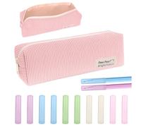 Zidoley Astuccio estetico per matite con dieci scomparti per matite Astuccio Scolastico in Tessuto a Coste, 22 x 12 x 1,8 cm, Crema, con Cerniera (Rosa chiaro.)