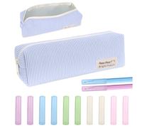 Zidoley Astuccio estetico per matite con dieci scomparti per matite Astuccio Scolastico in Tessuto a Coste, 22 x 12 x 1,8 cm, Crema, con Cerniera (Azzurro)