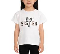 Zidoley Camicia Big Sister, maglietta bianca per bambini con motivo a cuore con stampa leopardata, maglietta annuncio promossa a sorella maggiore, maglietta estiva a maniche corte girocollo, bianco, 4