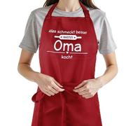 Zidoley Grembiule con scritta in lingua tedesca "Alles schmeckt besser wenn nonna kocht", rosso, regolabile, regalo per la nonna, regalo di compleanno, festa della mamma, Natale