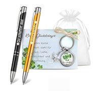 Zidoley Set regalo di incoraggiamento Du Schaffst Das Glücksbringer con penna a sfera e portachiavi con trifoglio inciso, regali per esami di buona fortuna