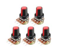 ZIDRMTKVK Interruttore Encoder 5 pz/Lotto Pellicola di Carbonio Potenziometro WH148 15mm 3pin + Rosso Rotary Switch Manopole cap Kit B1K 2K 5K 10K 20K 50K 100K 250K 500K 1M(500K Ohm)