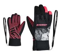 Ziener LANUS AS - Guanti da sci per bambini per sport invernali, impermeabili, traspiranti, alla moda, stampa Primaloft, grigio montagna, 3,5 cm, colore: rosa fluo