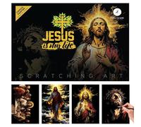 Ziennhu Arte da Gratta | Arte Religiosa da Gratta Gesù | Set di Tavola Artistica da Gratta Ideale per Adulti Amici Adolescenti da 3 Anni