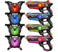 ZIFFY Set di 4 pistole laser tag con gilet, laser tag multifunzione per interni ed esterni, giochi di famiglia, regalo di Natale e compleanno, attività di gruppo, età 8+ (nero)